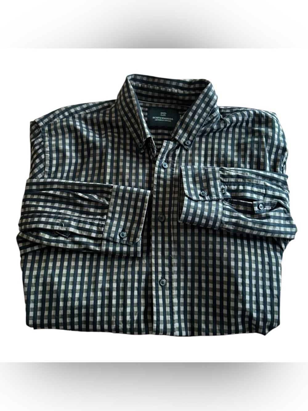 Scotch & Soda Amsterdam Couture Brown Black Checked Button Down Shirt XL